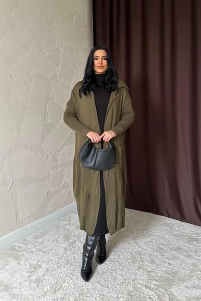 Haki Arkası Yazılı Hırka