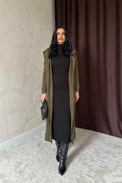 Haki Arkası Yazılı Hırka