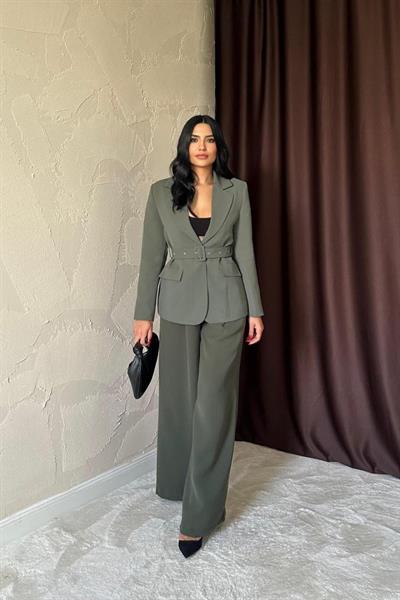 Haki Cep Kapaklı Ve Kemerli Ceket