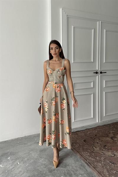 Haki İnce Kemer Detaylı Elbise