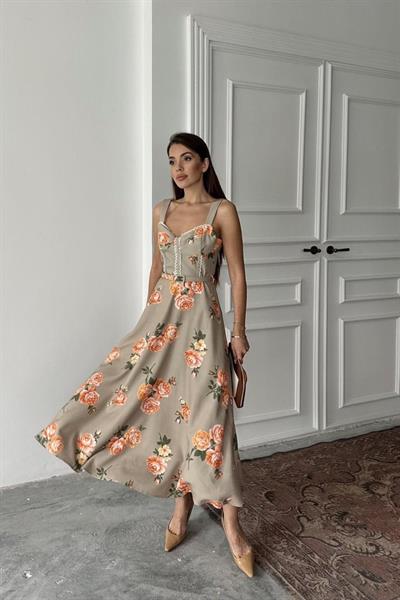 Haki İnce Kemer Detaylı Elbise