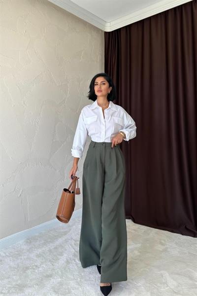 Haki Pileli Comfort Pantolon