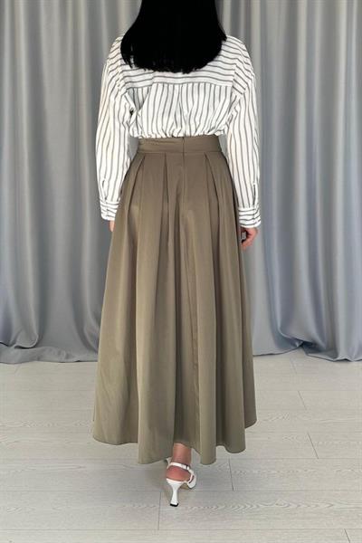 Haki Uzun Pileli Etek