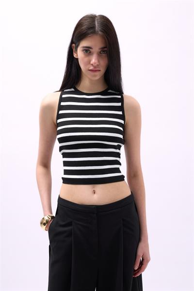 Halter Yaka Çizgili Crop