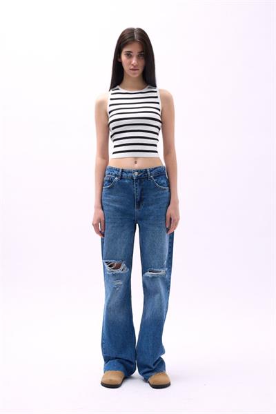 Halter Yaka Çizgili Crop