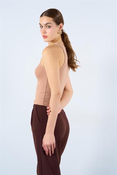 Halter Yaka Ribana Atlet - Süt Kahve