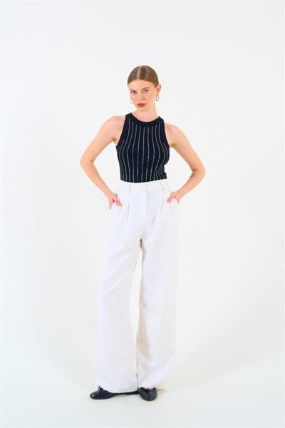 Halter Yaka Taş Baskılı Atlet - Siyah