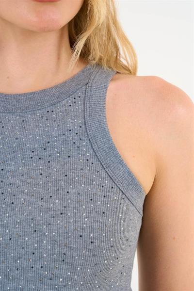 Halter Yaka Taşlı Atlet - Antrasit