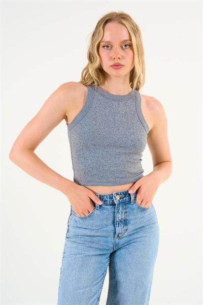 Halter Yaka Taşlı Atlet - Antrasit
