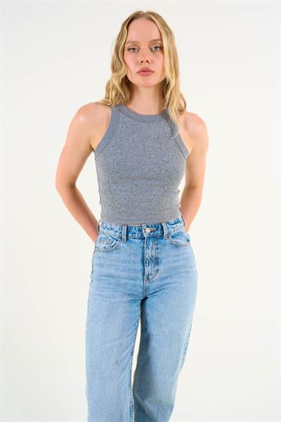 Halter Yaka Taşlı Atlet - Antrasit