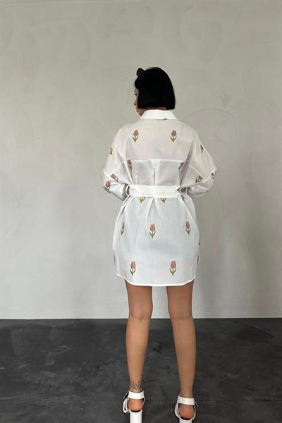 Hardal Vual Metraj Nakış Kuşaklı Gömlek