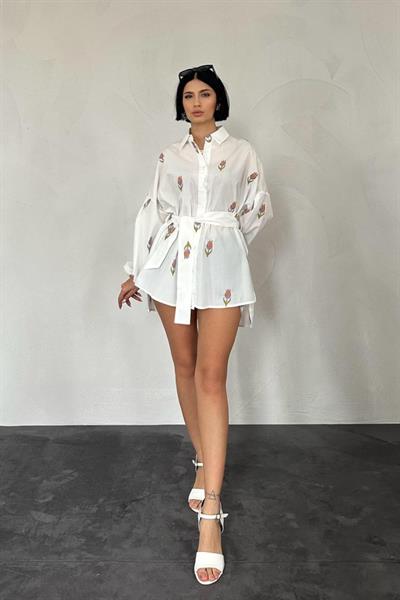 Hardal Vual Metraj Nakış Kuşaklı Gömlek