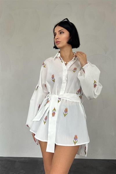 Hardal Vual Metraj Nakış Kuşaklı Gömlek