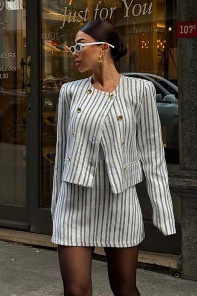 Hendra Çizgili Etek Takım 9481-24