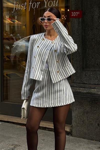 Hendra Çizgili Etek Takım 9481-24