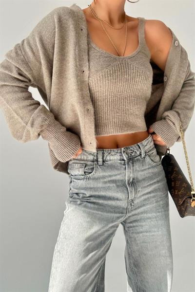 Hırka Atlet İkili Takım - Açık Vizon