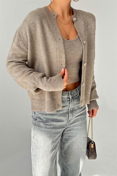 Hırka Atlet İkili Takım - Açık Vizon