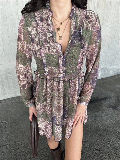 Içi Astarlı Şifon Elbise - Desenli