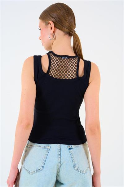 İçi Dantelli Kaşkorse Atlet - SİYAH