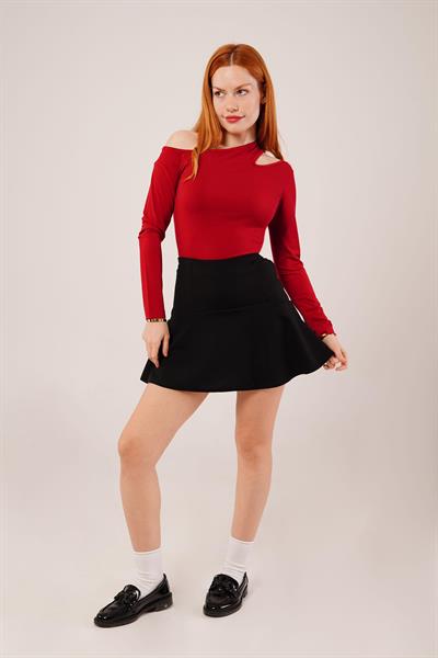 İçi Şortlu Siyah Mini Etek