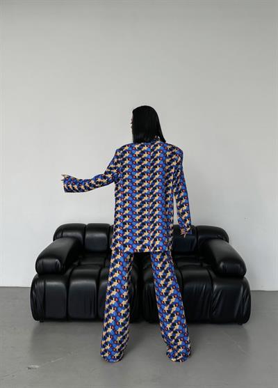 İki̇ Düğmeli̇ Desenli̇ Di̇ji̇tal Ceket