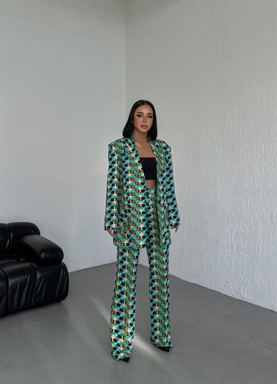 İki̇ Düğmeli̇ Desenli̇ Di̇ji̇tal Ceket