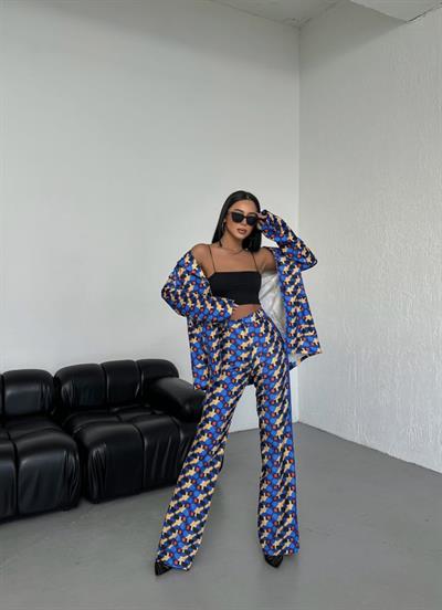 İki̇ Düğmeli̇ Desenli̇ Di̇ji̇tal Ceket