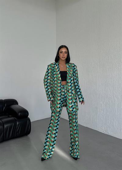 İki̇ Düğmeli̇ Desenli̇ Di̇ji̇tal Ceket