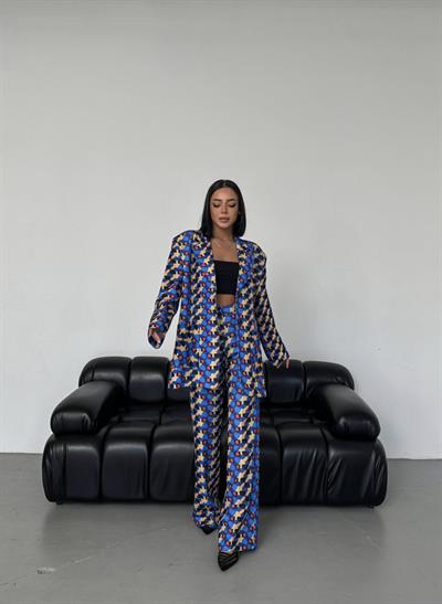 İki̇ Düğmeli̇ Desenli̇ Di̇ji̇tal Ceket