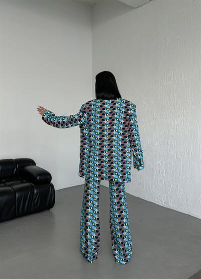 İki̇ Düğmeli̇ Desenli̇ Di̇ji̇tal Ceket