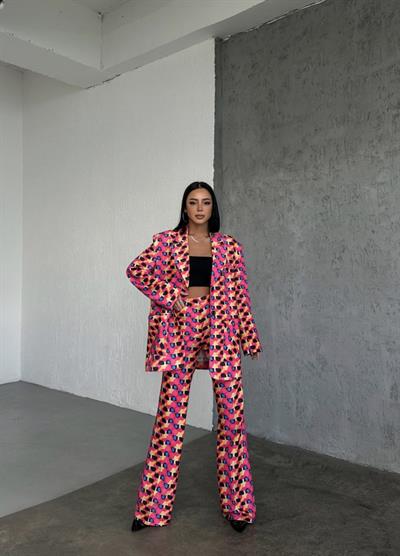 İki̇ Düğmeli̇ Desenli̇ Di̇ji̇tal Ceket