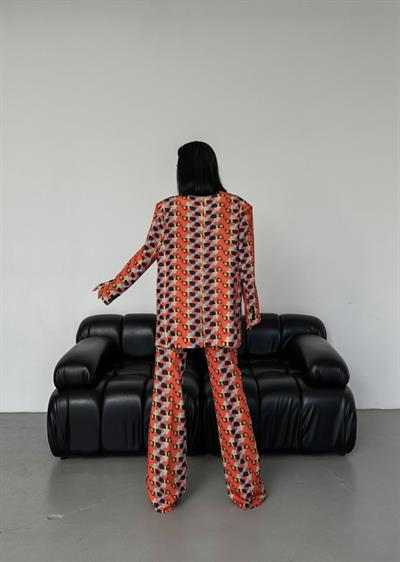 İki̇ Düğmeli̇ Desenli̇ Di̇ji̇tal Ceket