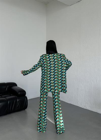 İki̇ Düğmeli̇ Desenli̇ Di̇ji̇tal Ceket