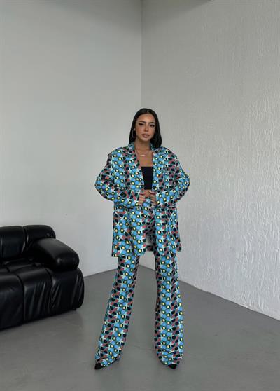 İki̇ Düğmeli̇ Desenli̇ Di̇ji̇tal Ceket