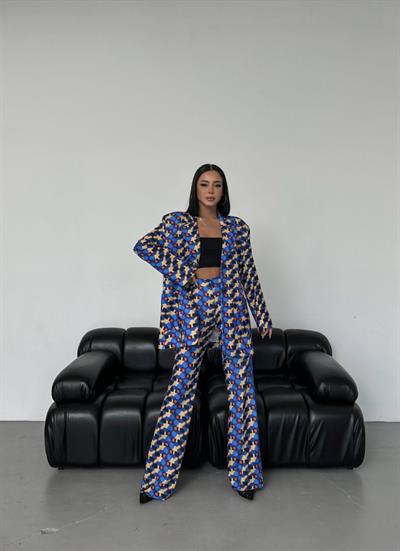 İki̇ Düğmeli̇ Desenli̇ Di̇ji̇tal Ceket