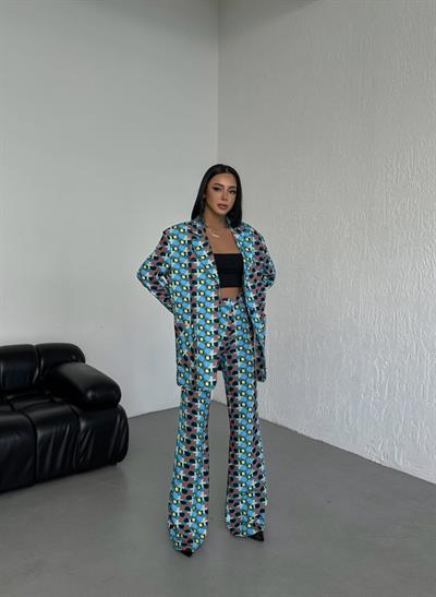 İki̇ Düğmeli̇ Desenli̇ Di̇ji̇tal Ceket