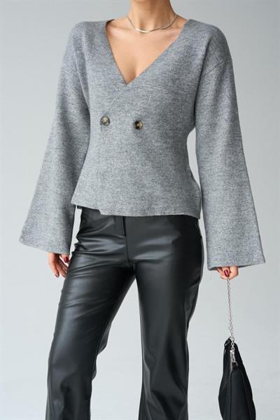 İki Düğümeli Hırka - Gri