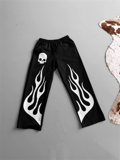 İki İplik Baskılı Kumaş Baggy Alt Esofman - Siyah