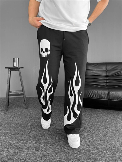 İki İplik Baskılı Kumaş Baggy Alt Esofman - Siyah