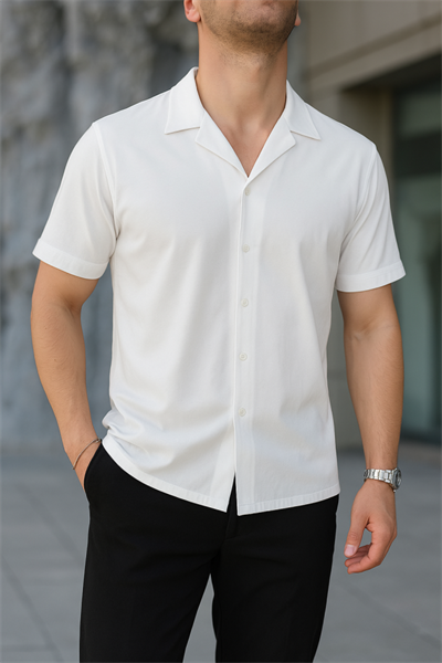 İki İplik Kumaş  Gömlek - Beyaz