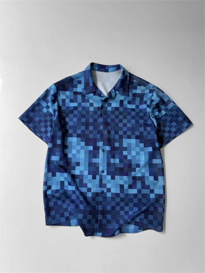 İki İplik Kumaş Baskılı Gömlek - Mavi