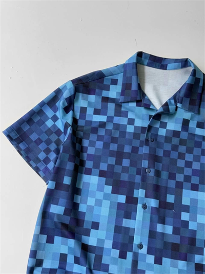 İki İplik Kumaş Baskılı Gömlek - Mavi