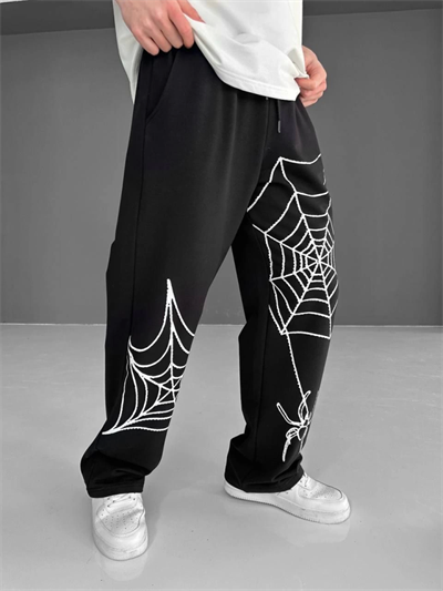 İki İplik Kumaş Örümcek Baskılı Esofman - Siyah