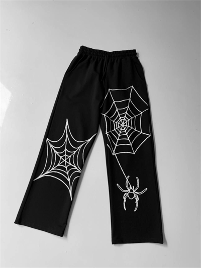 İki İplik Kumaş Örümcek Baskılı Esofman - Siyah