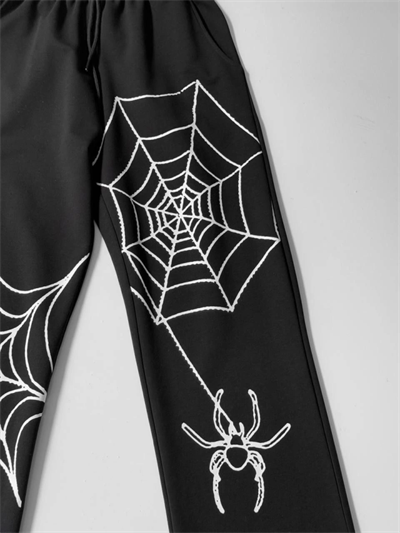 İki İplik Kumaş Örümcek Baskılı Esofman - Siyah