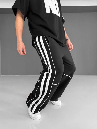 İki İplik Kumaş Şeritli Alt Esofman - Siyah