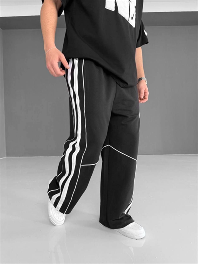 İki İplik Kumaş Şeritli Alt Esofman - Siyah