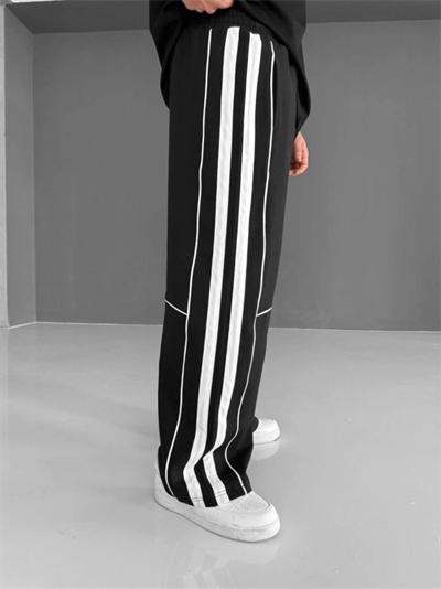 İki İplik Kumaş Şeritli Alt Esofman - Siyah