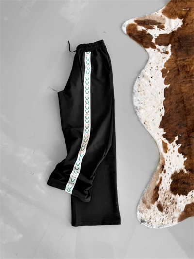 İki İplik Kumaş Şeritli Alt Esofman - Siyah