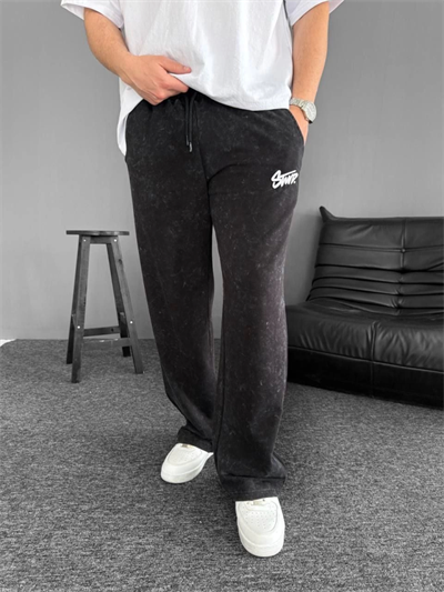 İki İplik Kumaş Yıkamalı Alt Esofman - Siyah